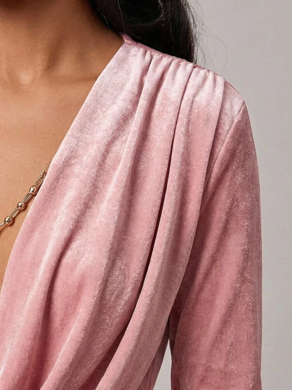 Pink Party Women's Elegant Long Sleeve Draped Neck Mermaid Dress